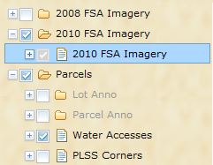 The parcels map service will draw "on top" of the imagery map services.